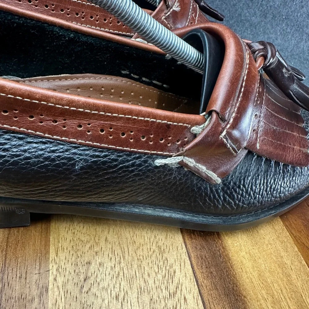 GH Bass Weejuns Michael Mens 10.5 Black Brown Leather Kiltie Tasseled Loafers